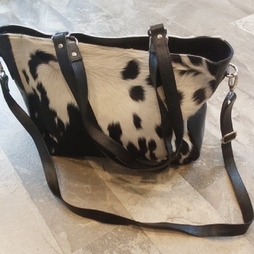 Black and White Cowhide Tote Bag